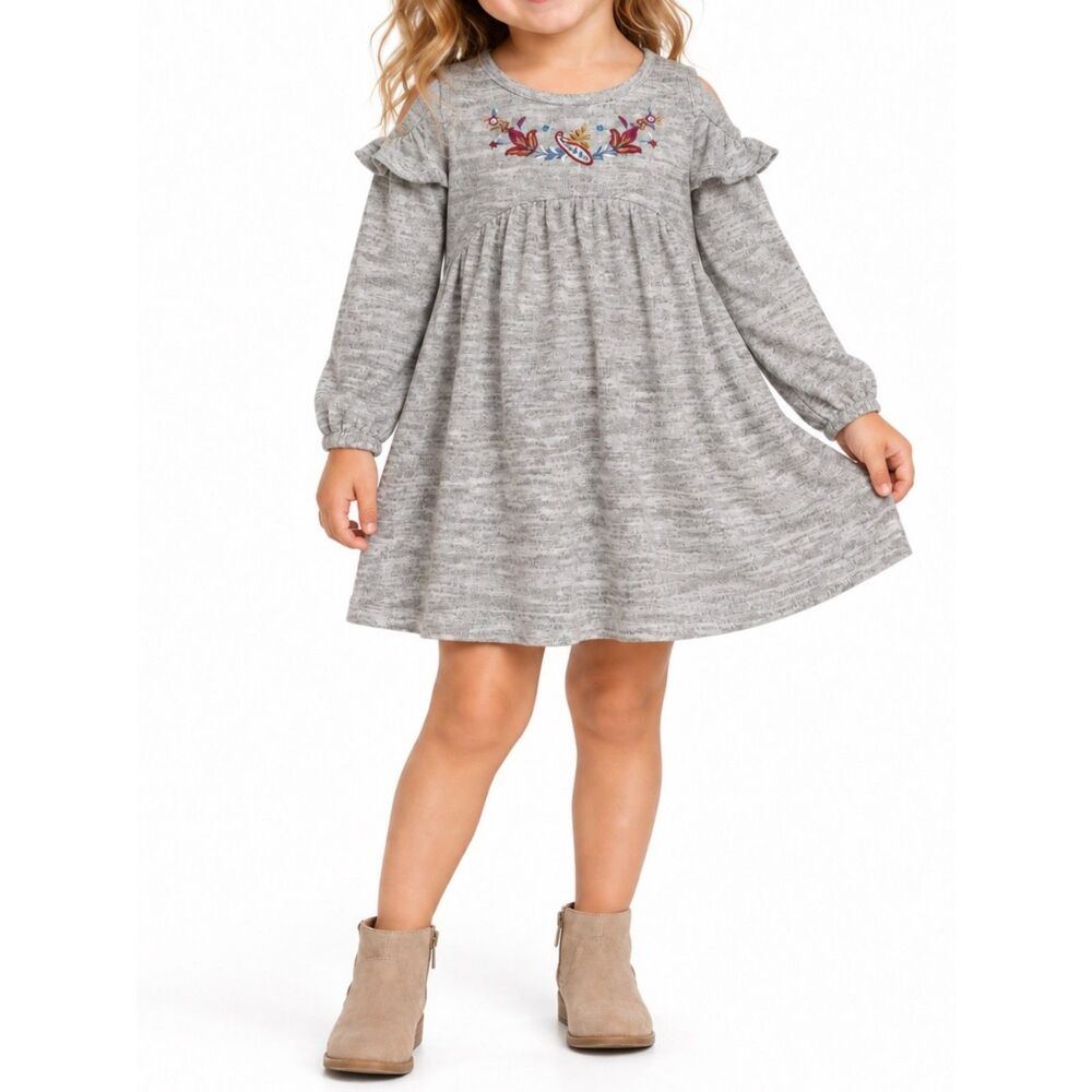 Art Class Toddler Girls’ Embroidered Gray Long Sleeve Dress | 3T
